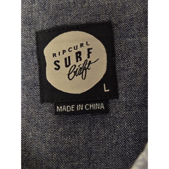 Rip Curl Hawaiian Shirt Blue Mens Light Blue White Palm Trees Short Sleeve Sz L - Picture 2 of 8